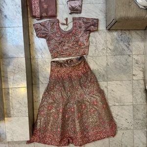 Mauve Pink Gold Embroidered Lehenga Choli